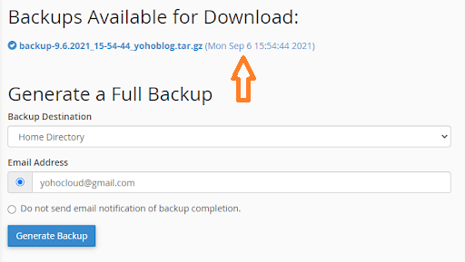 cpanel backup download a full website backup